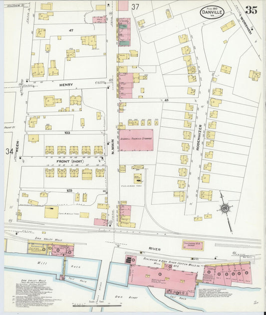 Sanborn Fire Insurance Map from Danville, Independent Cities, Virginia (1910), Sheet #0035 - Historic Sanborn Fire Insurance Map Print, vintage old map wall art, antique decor, genealogy gift, Virginia Virginia map