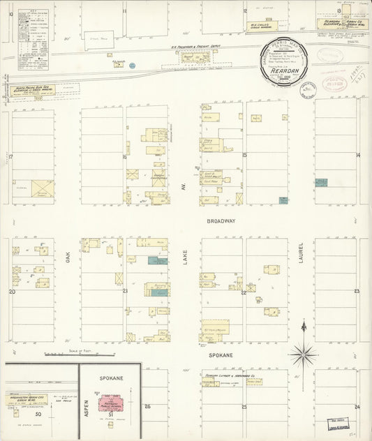 Sanborn Fire Insurance Map from Reardan, Lincoln County, Washington (1898), Sheet #0001 - Historic Sanborn Fire Insurance Map Print, vintage old map wall art, antique decor, genealogy gift, Washington Washington map