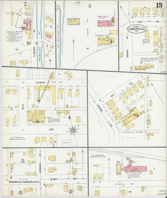 Sanborn Fire Insurance Map from Connersville, Fayette County, Indiana (1901), Sheet #0013 - Historic Sanborn Fire Insurance Map Print, vintage old map wall art, antique decor, genealogy gift, Indiana Indiana map