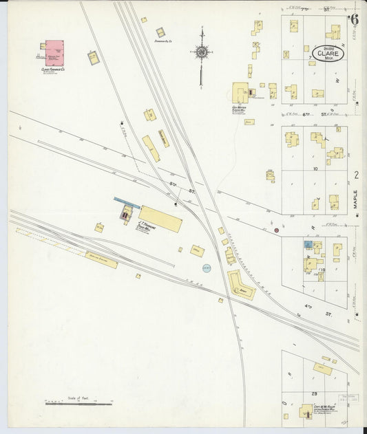 Sanborn Fire Insurance Map from Clare, Clare County, Michigan (1910), Sheet #0006 - Historic Sanborn Fire Insurance Map Print, vintage old map wall art, antique decor, genealogy gift, Michigan Michigan map