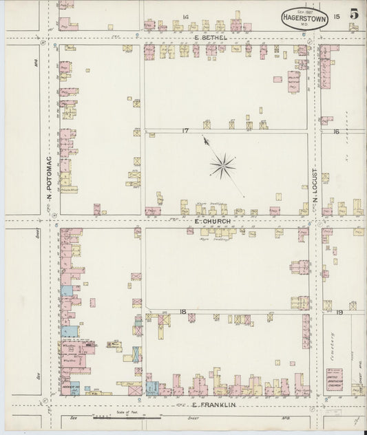 Sanborn Fire Insurance Map from Hagerstown, Washington County, Maryland (1887), Sheet #0005 - Historic Sanborn Fire Insurance Map Print, vintage old map wall art, antique decor, genealogy gift, Maryland Maryland map