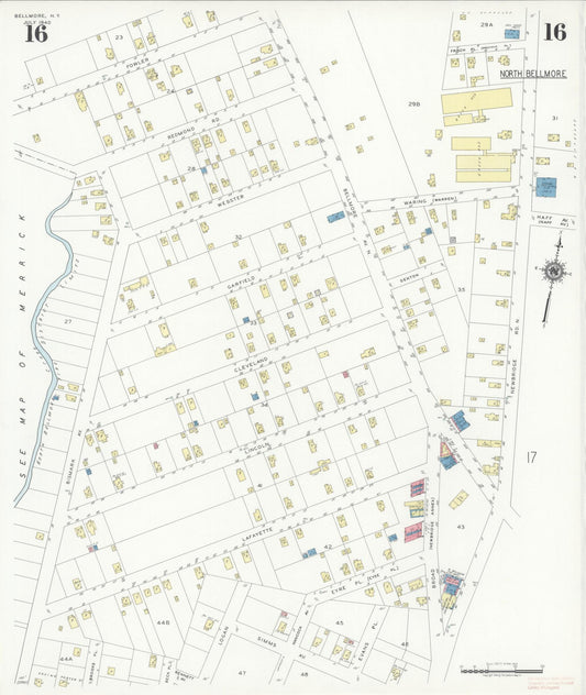 Sanborn Fire Insurance Map from Bellmore, Nassau County, New York (1940), Sheet #0016 - Historic Sanborn Fire Insurance Map Print, vintage old map wall art, antique decor, genealogy gift, New York New York map