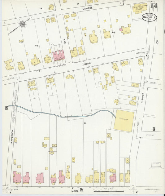 Sanborn Fire Insurance Map from Danville, Independent Cities, Virginia (1910), Sheet #0014 - Historic Sanborn Fire Insurance Map Print, vintage old map wall art, antique decor, genealogy gift, Virginia Virginia map