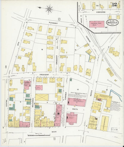 Sanborn Fire Insurance Map from Wakefield, Middlesex County, Massachusetts (1909), Sheet #0012 - Historic Sanborn Fire Insurance Map Print, vintage old map wall art, antique decor, genealogy gift, Massachusetts Massachusetts map