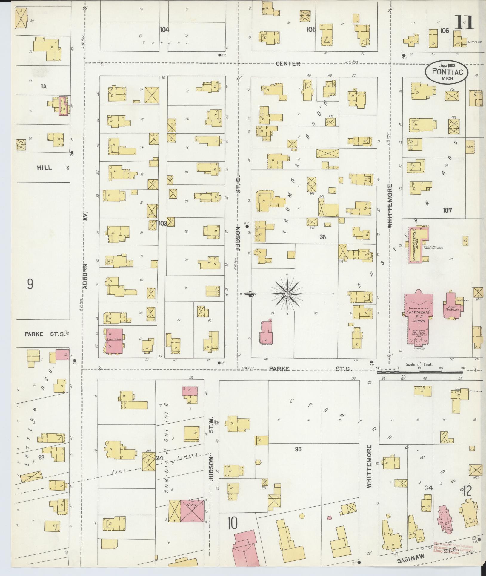 Sanborn Fire Insurance Map from Pontiac, Oakland County, Michigan (1903), Sheet #0011 - Historic Sanborn Fire Insurance Map Print, vintage old map wall art, antique decor, genealogy gift, Michigan Michigan map