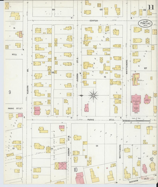 Sanborn Fire Insurance Map from Pontiac, Oakland County, Michigan (1903), Sheet #0011 - Historic Sanborn Fire Insurance Map Print, vintage old map wall art, antique decor, genealogy gift, Michigan Michigan map