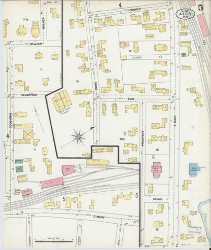 Sanborn Fire Insurance Map from Ayer, Middlesex County, Massachusetts (1902), Sheet #0005 - Historic Sanborn Fire Insurance Map Print, vintage old map wall art, antique decor, genealogy gift, Massachusetts Massachusetts map
