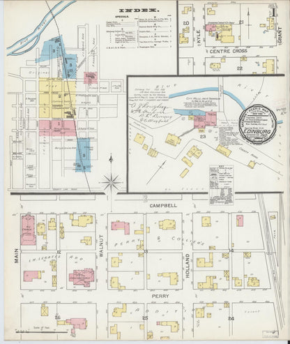 Sanborn Fire Insurance Map from Edinburg, Johnson And Bartholomew Counties, Indiana (1892), Sheet #0001 - Historic Sanborn Fire Insurance Map Print, vintage old map wall art, antique decor, genealogy gift, Indiana Indiana map