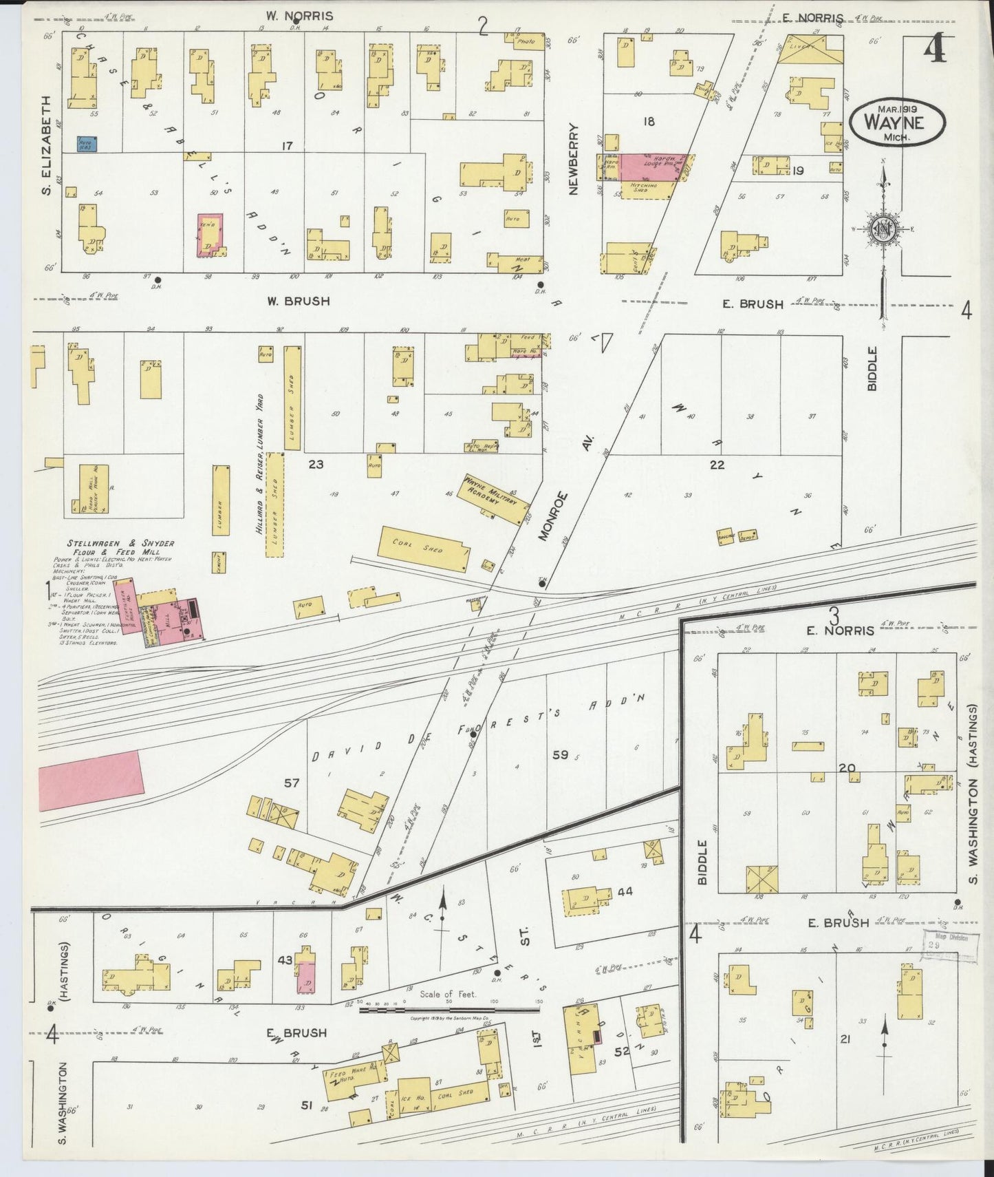 Sanborn Fire Insurance Map from Wayne, Wayne County, Michigan (1919), Sheet #0004 - Historic Sanborn Fire Insurance Map Print, vintage old map wall art, antique decor, genealogy gift, Michigan Michigan map