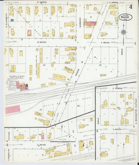 Sanborn Fire Insurance Map from Wayne, Wayne County, Michigan (1919), Sheet #0004 - Historic Sanborn Fire Insurance Map Print, vintage old map wall art, antique decor, genealogy gift, Michigan Michigan map