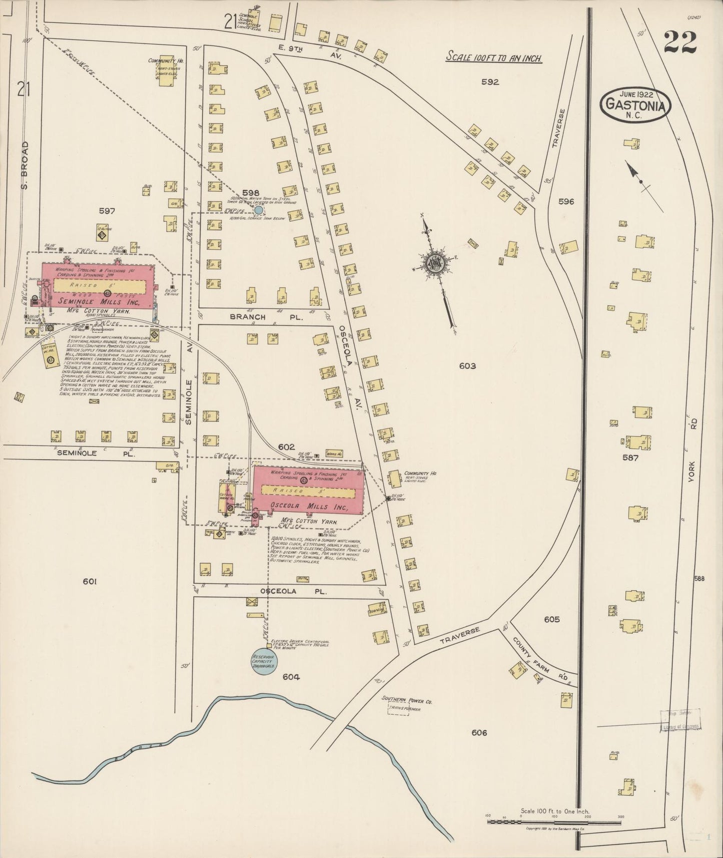 Sanborn Fire Insurance Map from Gastonia, Gaston County, North Carolina (1922), Sheet #0022 - Complete Map Set gallery image, historic Sanborn map, vintage wall art, North Carolina North Carolina