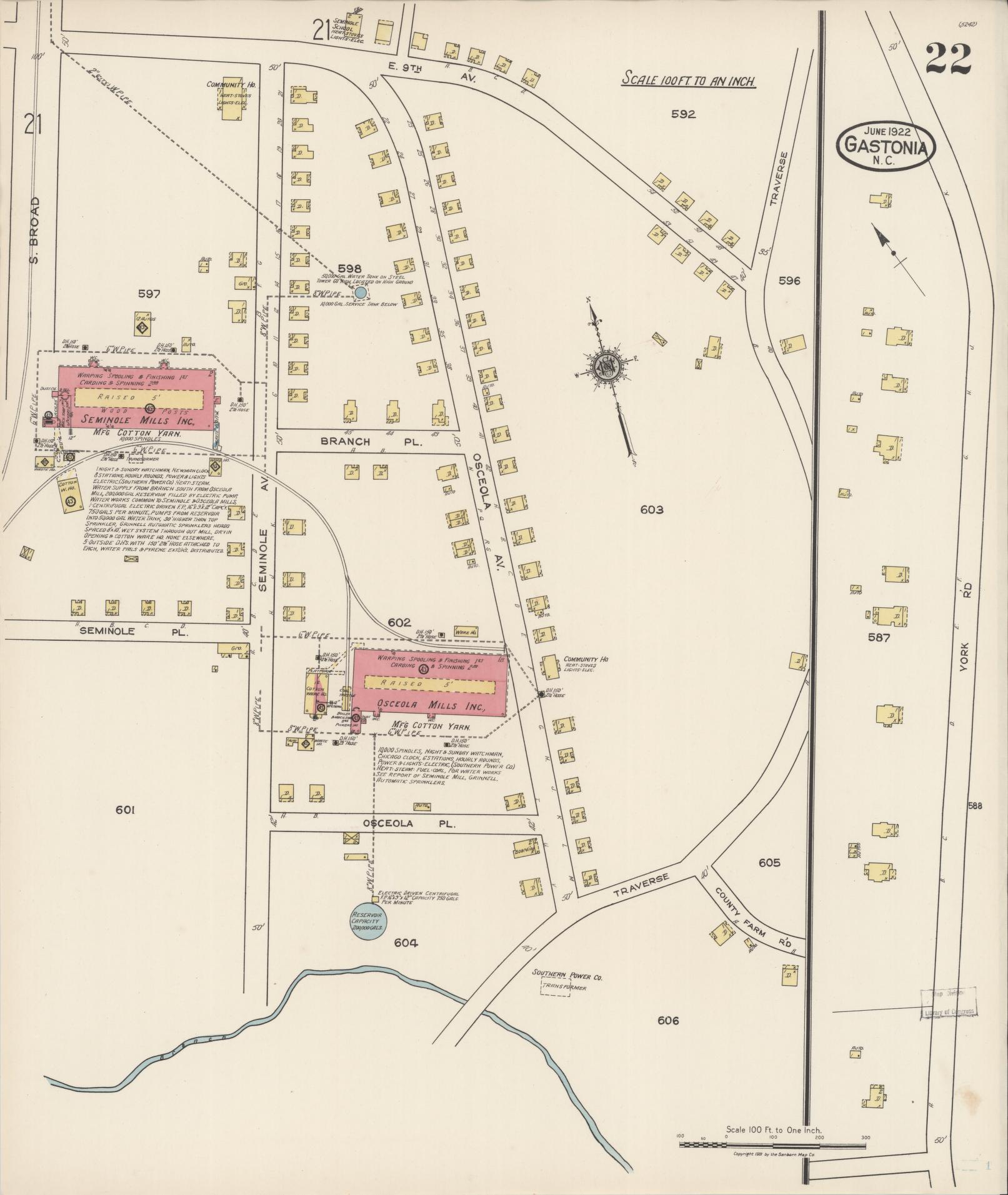 Sanborn Fire Insurance Map from Gastonia, Gaston County, North Carolina (1922), Sheet #0022 - Complete Map Set gallery image, historic Sanborn map, vintage wall art, North Carolina North Carolina