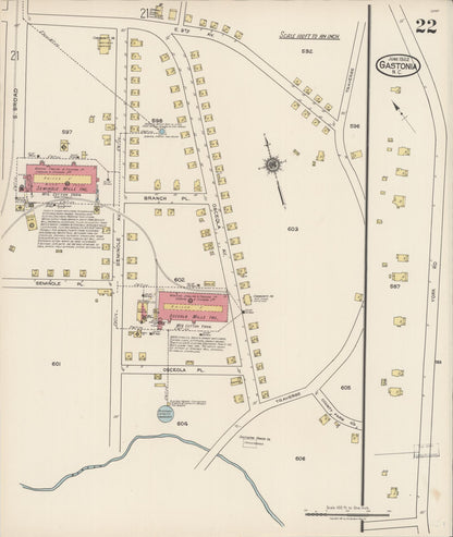 Sanborn Fire Insurance Map from Gastonia, Gaston County, North Carolina (1922), Sheet #0022 - Complete Map Set gallery image, historic Sanborn map, vintage wall art, North Carolina North Carolina
