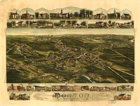 Norton, Massachusetts 1891. (1891) – Historic Bird’s-Eye View Panorama Print