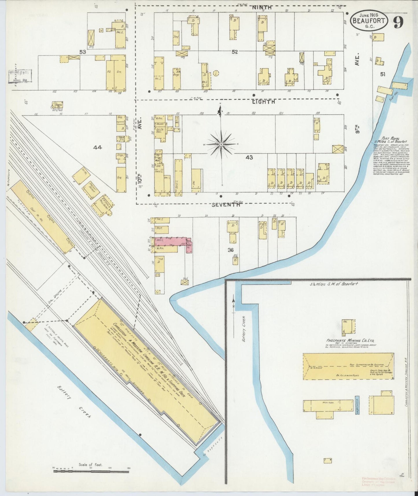 Sanborn Fire Insurance Map from Beaufort, Beaufort County, South Carolina (1905), Sheet #0009 - Complete Map Set gallery image, historic Sanborn map, vintage wall art, South Carolina South Carolina