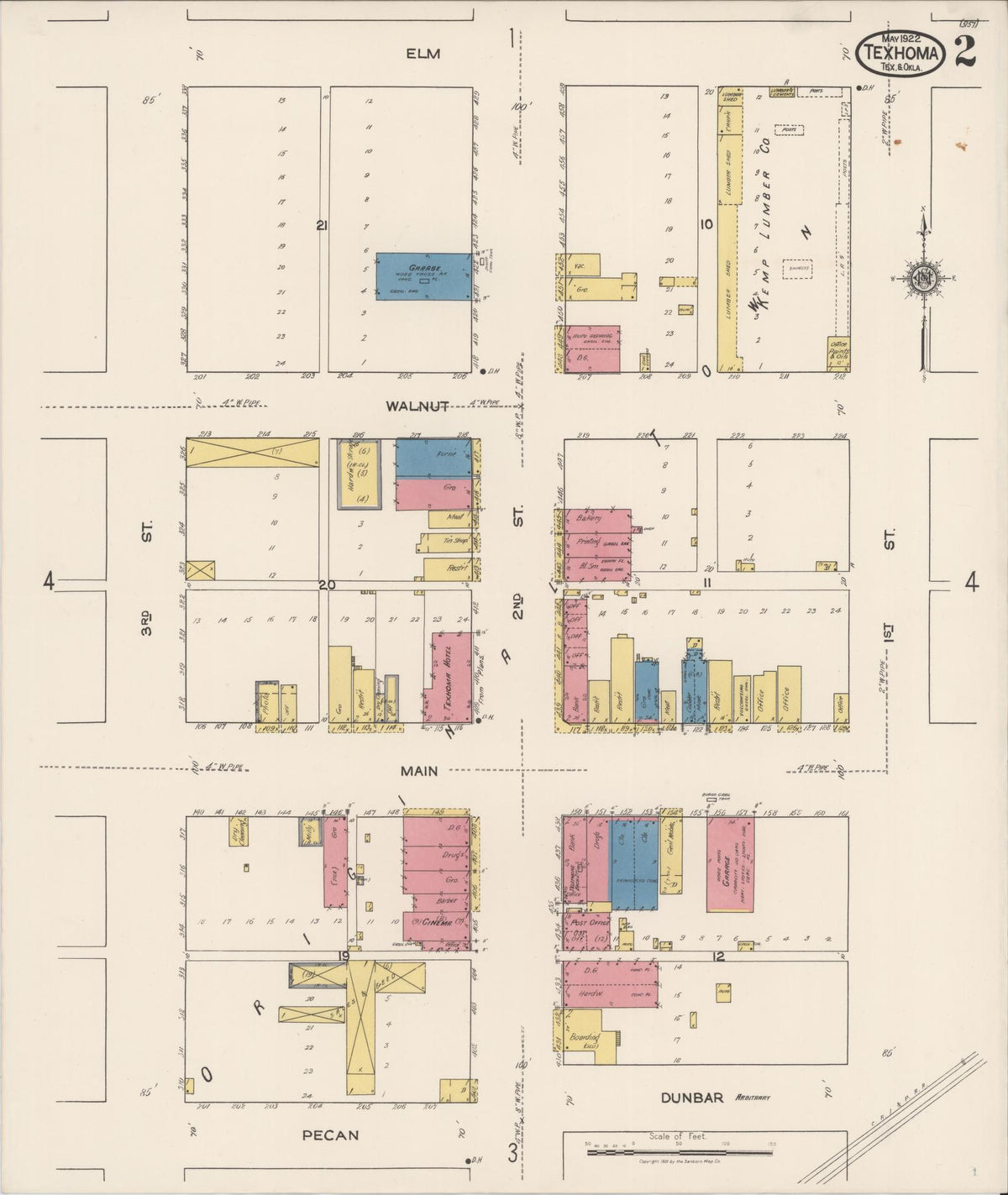 Sanborn Fire Insurance Map from Texhoma, Texas County, Oklahoma and Sherman County, Texas, Texas (1922), Sheet #0002 - Historic Sanborn Fire Insurance Map Print, vintage old map wall art, antique decor, genealogy gift, Texhoma Texas map