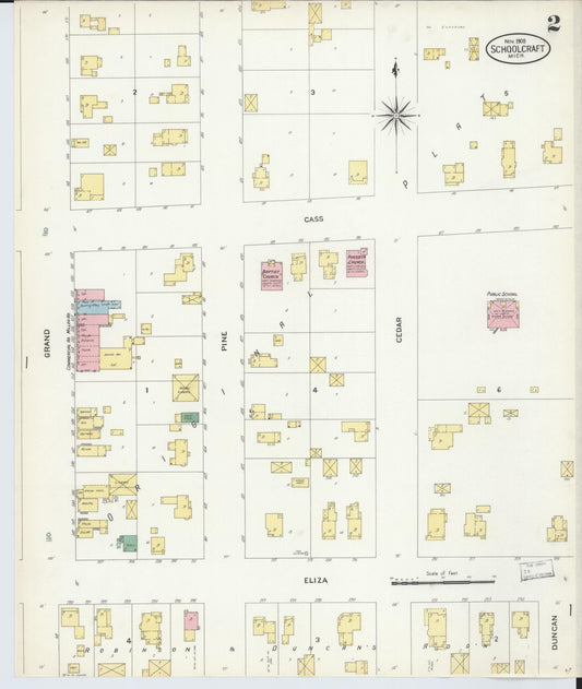 Sanborn Fire Insurance Map from Schoolcraft, Kalamazoo County, Michigan (1908), Sheet #0002 - Historic Sanborn Fire Insurance Map Print, vintage old map wall art, antique decor, genealogy gift, Michigan Michigan map