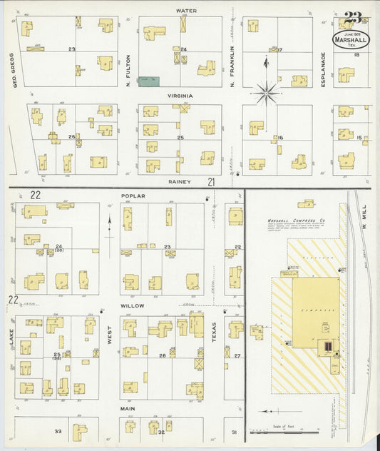 Sanborn Fire Insurance Map from Marshall, Harrison County, Texas (1909), Sheet #0023 - Historic Sanborn Fire Insurance Map Print, vintage old map wall art, antique decor, genealogy gift, Texas Texas map