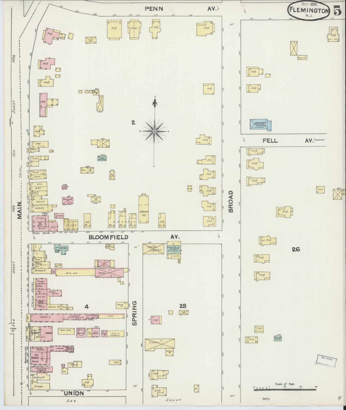 Sanborn Fire Insurance Map from Flemington, Hunterdon County, New Jersey (1890), Sheet #0005 - Complete Map Set gallery image, historic Sanborn map, vintage wall art, New Jersey New Jersey