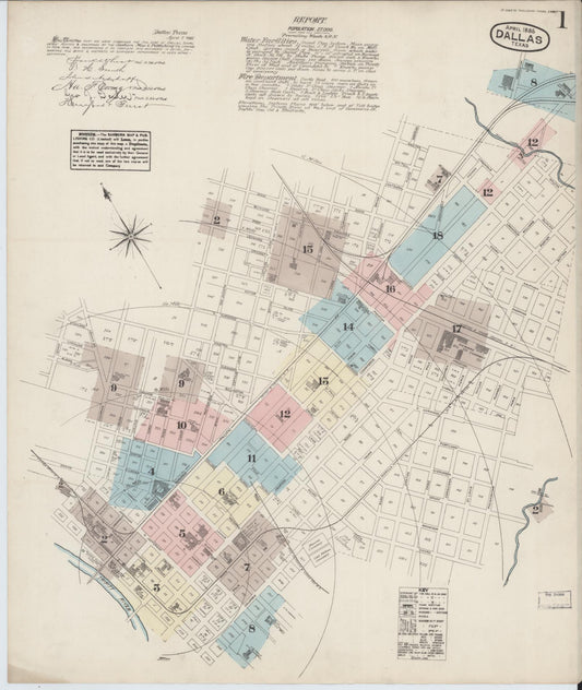 Sanborn Fire Insurance Map from Dallas, Dallas County, Texas (1885), Sheet #0001 - Historic Sanborn Fire Insurance Map Print, vintage old map wall art, antique decor, genealogy gift, Texas Texas map