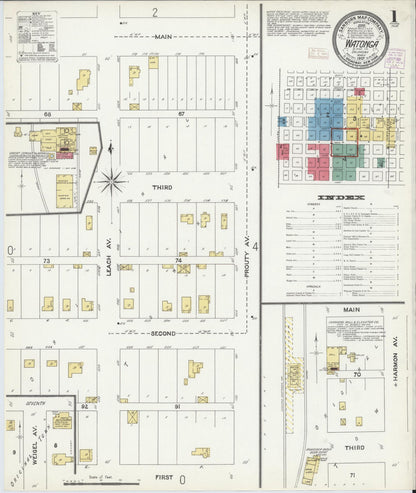 Sanborn Fire Insurance Map from Watonga, Blaine County, Oklahoma (1907), Sheet #0001 - Complete Map Set gallery image, historic Sanborn map, vintage wall art, Oklahoma Oklahoma