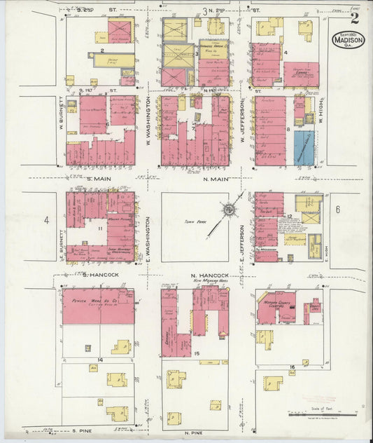 Sanborn Fire Insurance Map from Madison, Morgan County, Georgia (1921), Sheet #0002 - Historic Sanborn Fire Insurance Map Print, vintage old map wall art, antique decor, genealogy gift, Georgia Georgia map