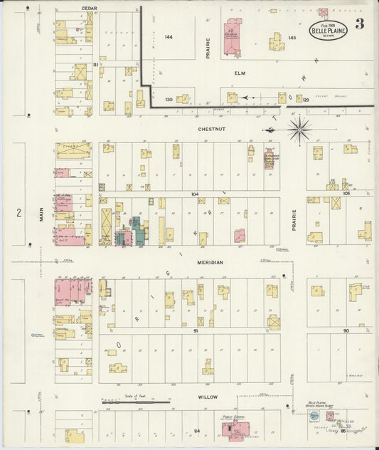 Sanborn Fire Insurance Map from Belle Plaine, Scott County, Minnesota (1909), Sheet #0003 - Historic Sanborn Fire Insurance Map Print, vintage old map wall art, antique decor, genealogy gift, Minnesota Minnesota map
