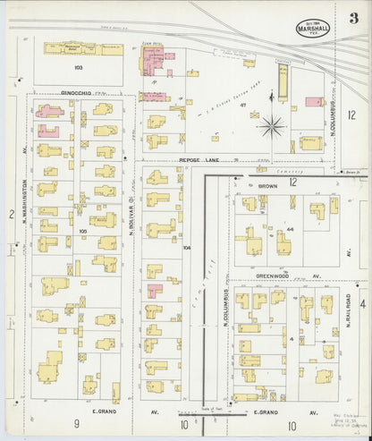 Sanborn Fire Insurance Map from Marshall, Harrison County, Texas (1904), Sheet #0003 - Complete Map Set gallery image, historic Sanborn map, vintage wall art, Texas Texas