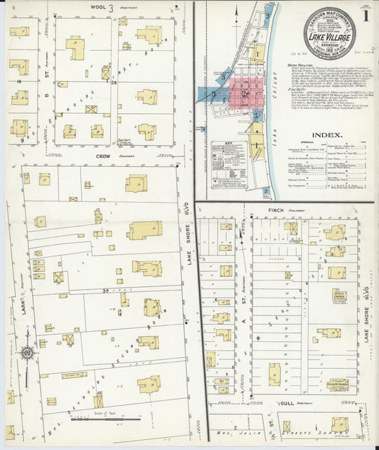 Sanborn Fire Insurance Map from Lake Village, Chicot County, Arkansas (1912), Sheet #0001 - Historic Sanborn Fire Insurance Map Print, vintage old map wall art, antique decor, genealogy gift, Arkansas Arkansas map