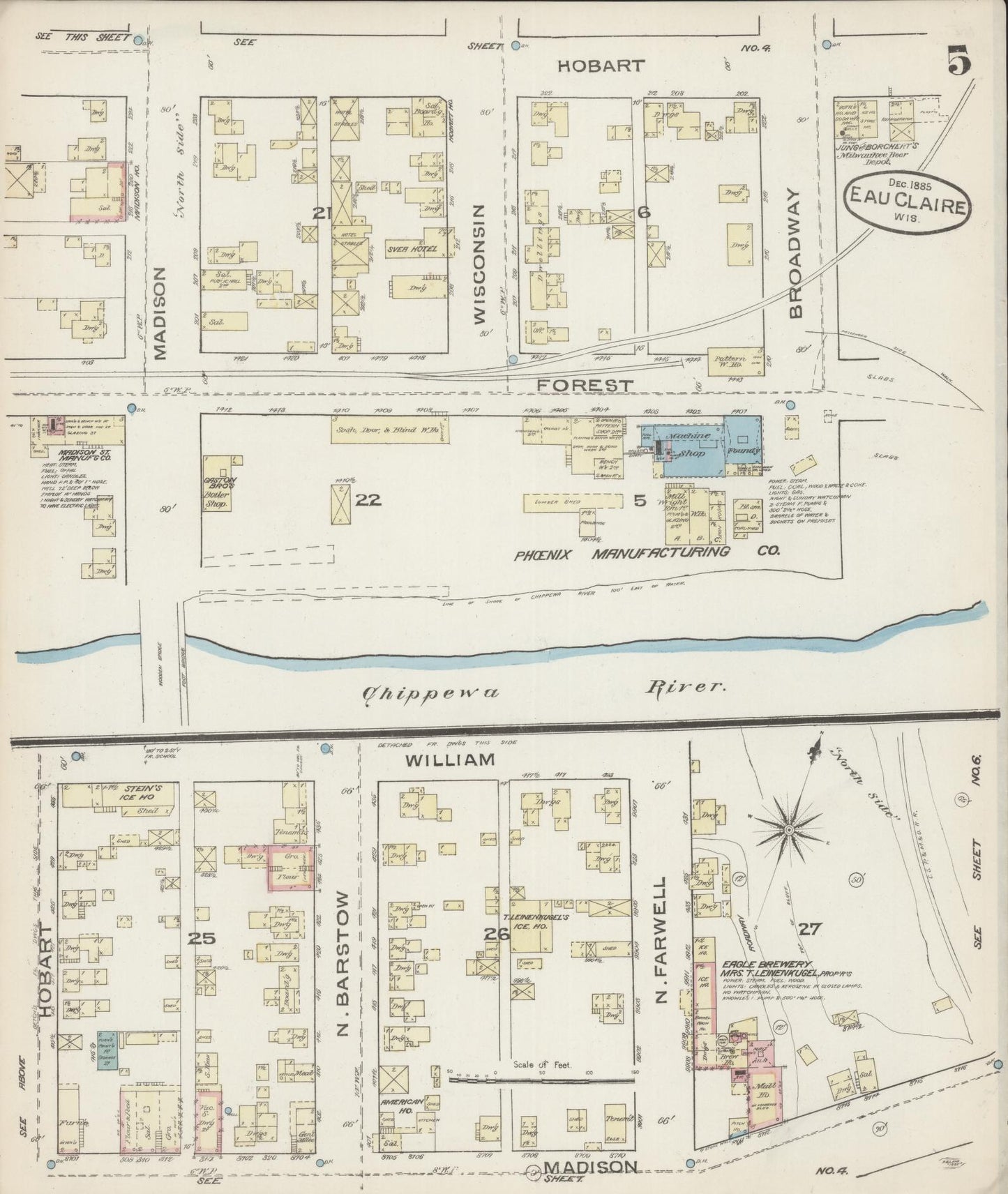 Sanborn Fire Insurance Map from Eau Claire, Eau Claire County, Wisconsin (1885), Sheet #0005 - Complete Map Set gallery image, historic Sanborn map, vintage wall art, Wisconsin Wisconsin