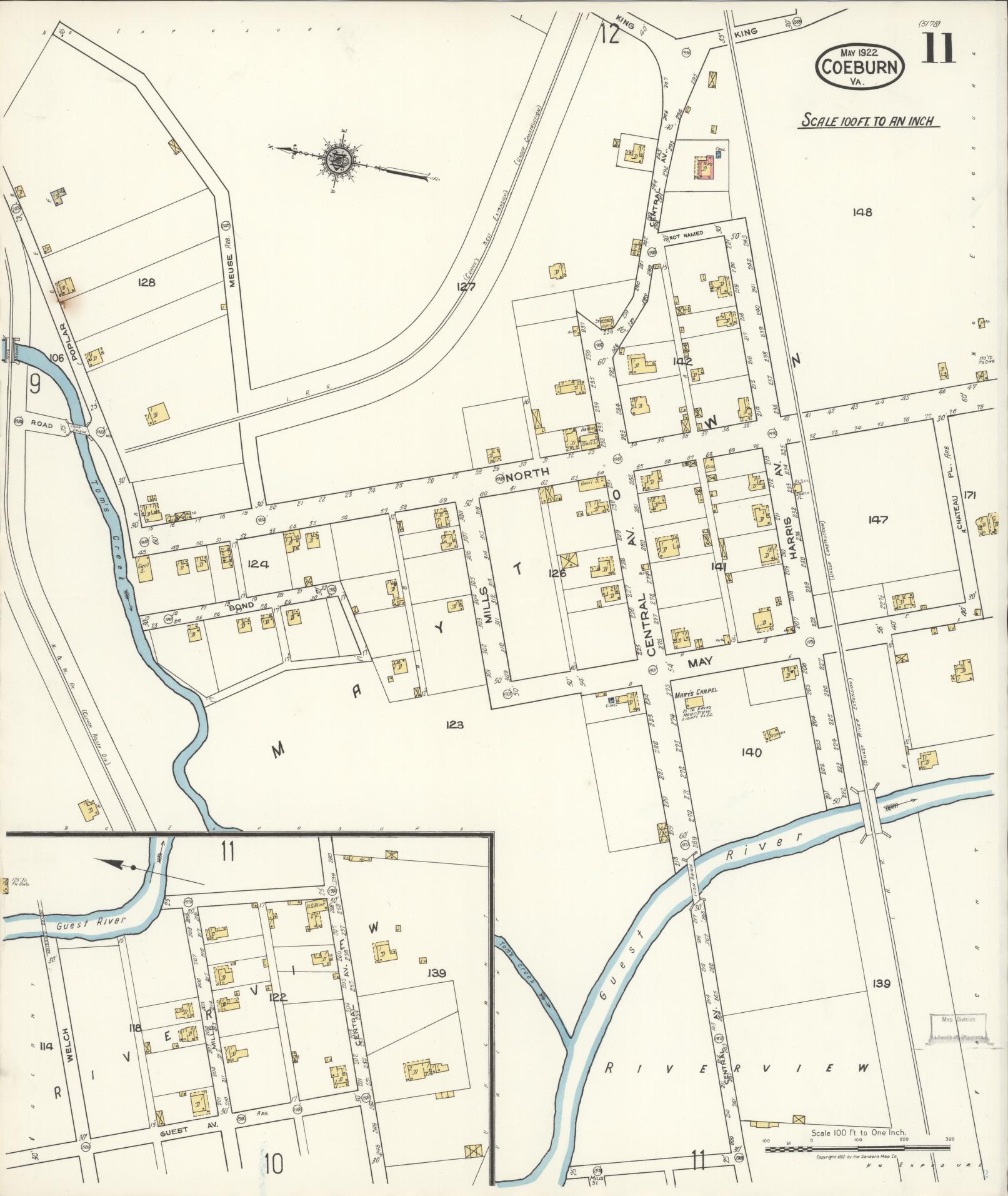 Sanborn Fire Insurance Map from Coeburn, Wise County, Virginia (1922), Sheet #0011 - Complete Map Set gallery image, historic Sanborn map, vintage wall art, Virginia Virginia