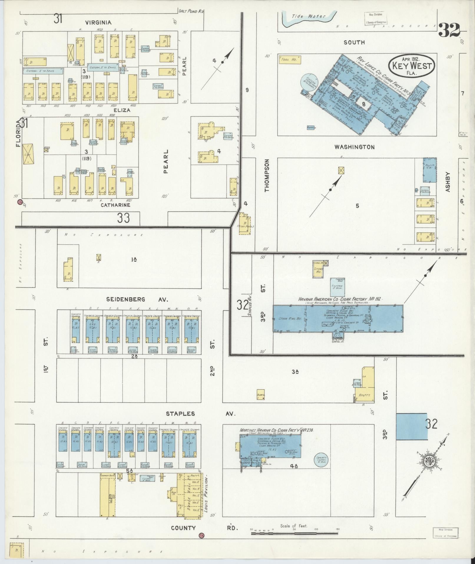 Sanborn Fire Insurance Map from Key West, Monroe County, Florida (1912), Sheet #0032 - Complete Map Set gallery image, historic Sanborn map, vintage wall art, Florida Florida