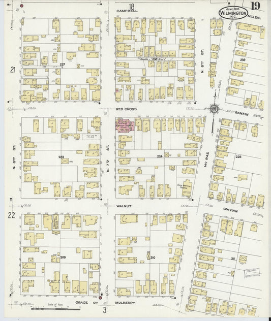 Sanborn Fire Insurance Map from Wilmington, New Hanover County, North Carolina (1910), Sheet #0019 - Historic Sanborn Fire Insurance Map Print, vintage old map wall art, antique decor, genealogy gift, North Carolina North Carolina map