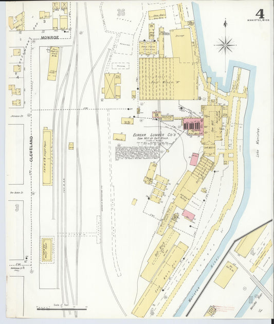 Sanborn Fire Insurance Map from Manistee, Manistee County, Michigan (1895), Sheet #0004 - Historic Sanborn Fire Insurance Map Print, vintage old map wall art, antique decor, genealogy gift, Michigan Michigan map