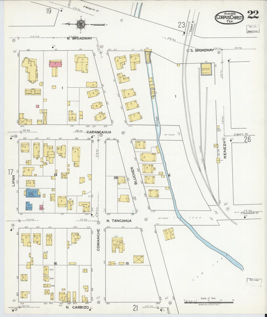 Sanborn Fire Insurance Map from Corpus Christi, Nueces County, Texas (1919), Sheet #0022 - Historic Sanborn Fire Insurance Map Print, vintage old map wall art, antique decor, genealogy gift, Texas Texas map