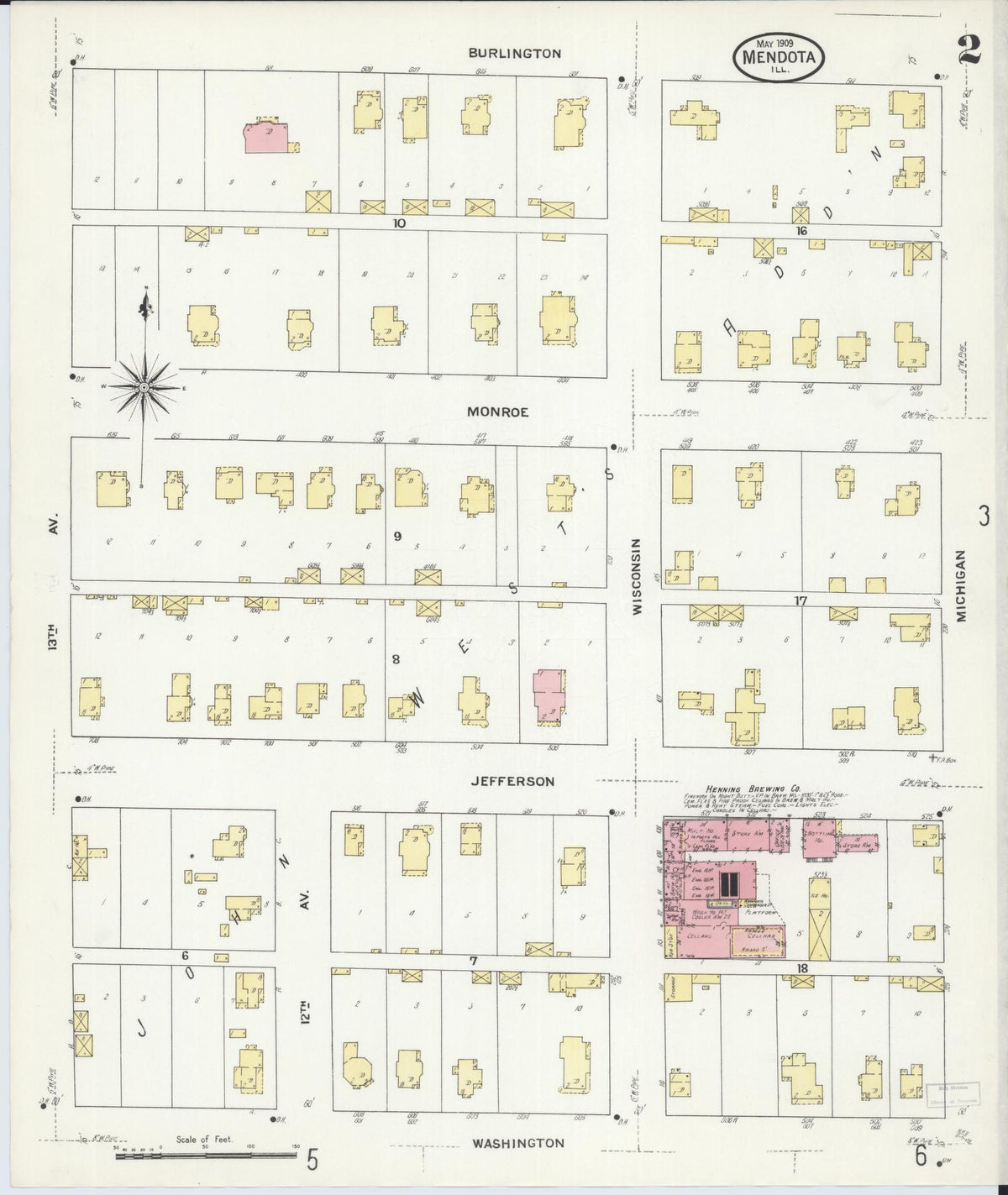 Sanborn Fire Insurance Map from Mendota, La Salle County, Illinois (1909), Sheet #0002 - Complete Map Set gallery image, historic Sanborn map, vintage wall art, Illinois Illinois