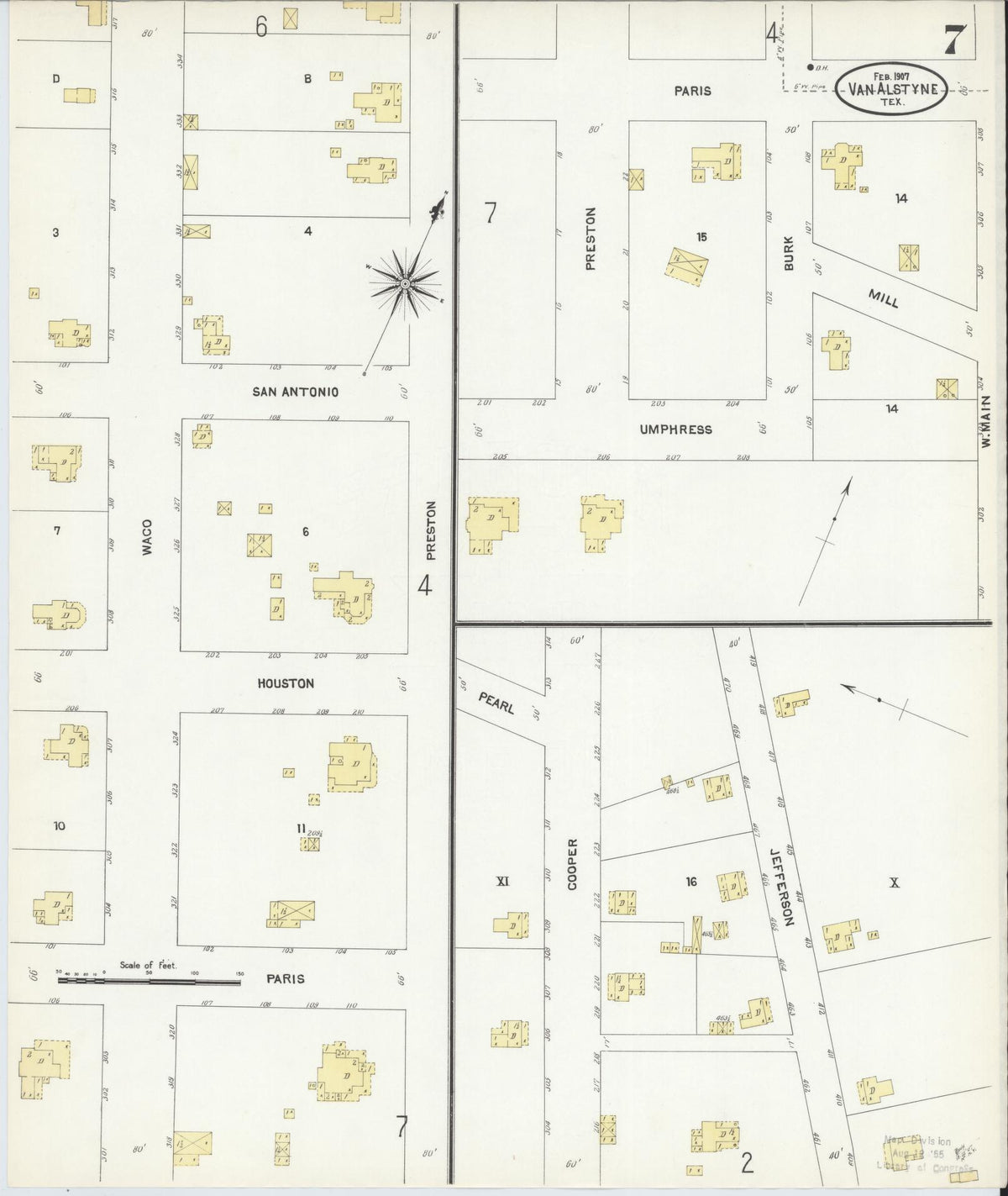 Sanborn Fire Insurance Map from Van Alstyne, Grayson County, Texas (1907), Sheet #0007 - Historic Sanborn Fire Insurance Map Print, vintage old map wall art, antique decor, genealogy gift, Texas Texas map
