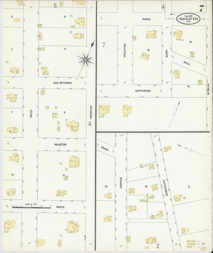 Sanborn Fire Insurance Map from Van Alstyne, Grayson County, Texas (1907), Sheet #0007 - Historic Sanborn Fire Insurance Map Print, vintage old map wall art, antique decor, genealogy gift, Texas Texas map