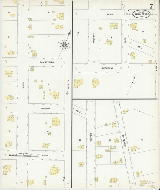 Sanborn Fire Insurance Map from Van Alstyne, Grayson County, Texas (1907), Sheet #0007 - Historic Sanborn Fire Insurance Map Print, vintage old map wall art, antique decor, genealogy gift, Texas Texas map