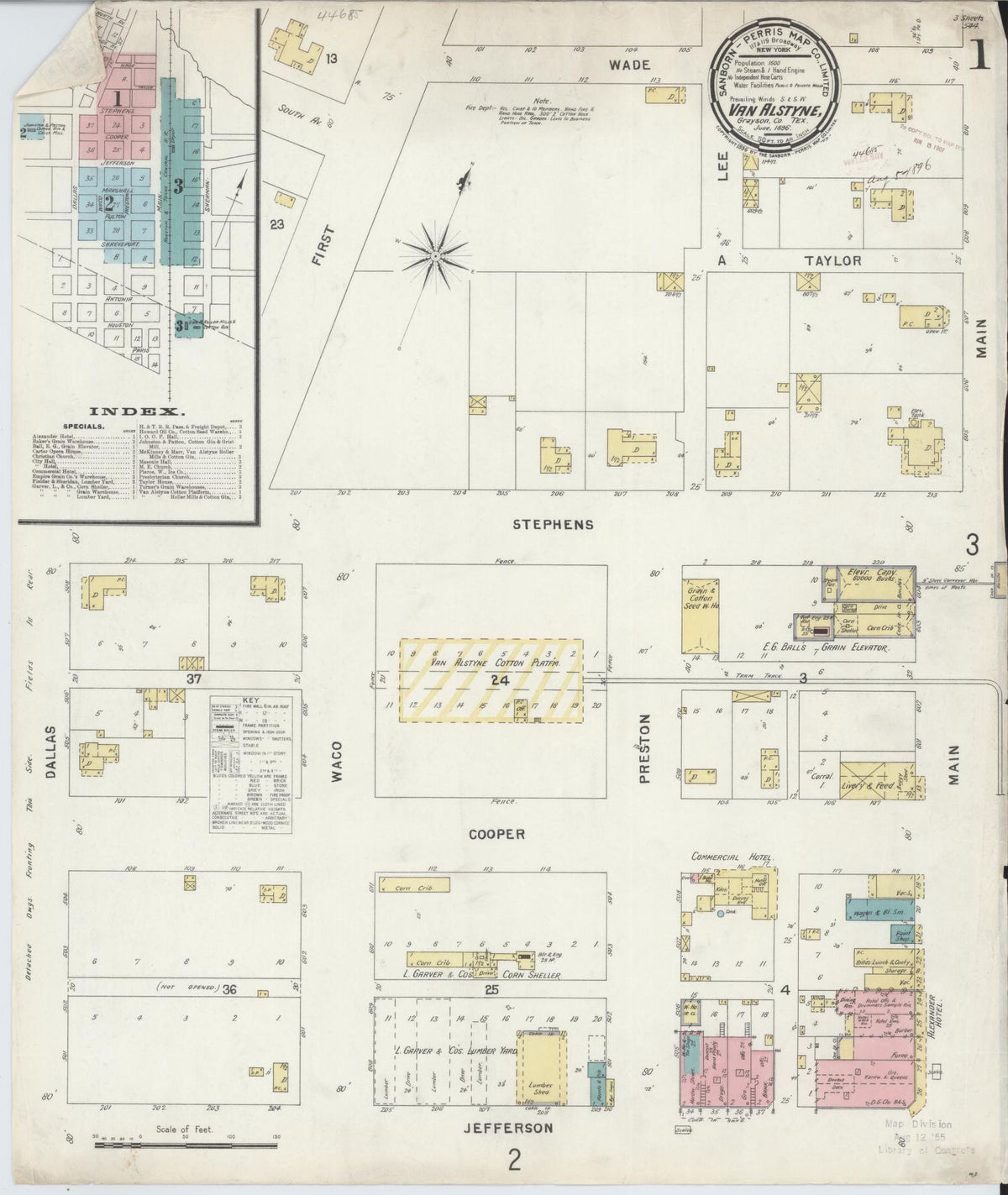 Sanborn Fire Insurance Map from Van Alstyne, Grayson County, Texas (1896), Sheet #0001 - Complete Map Set gallery image, historic Sanborn map, vintage wall art, Texas Texas