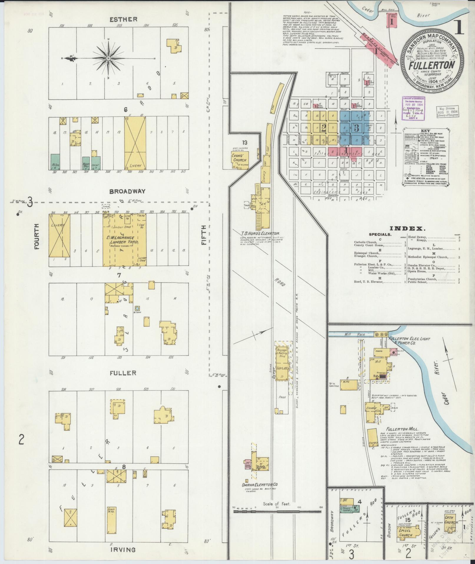 Sanborn Fire Insurance Map from Fullerton, Nance County, Nebraska (1904), Sheet #0001 - Historic Sanborn Fire Insurance Map Print, vintage old map wall art, antique decor, genealogy gift, Nebraska Nebraska map