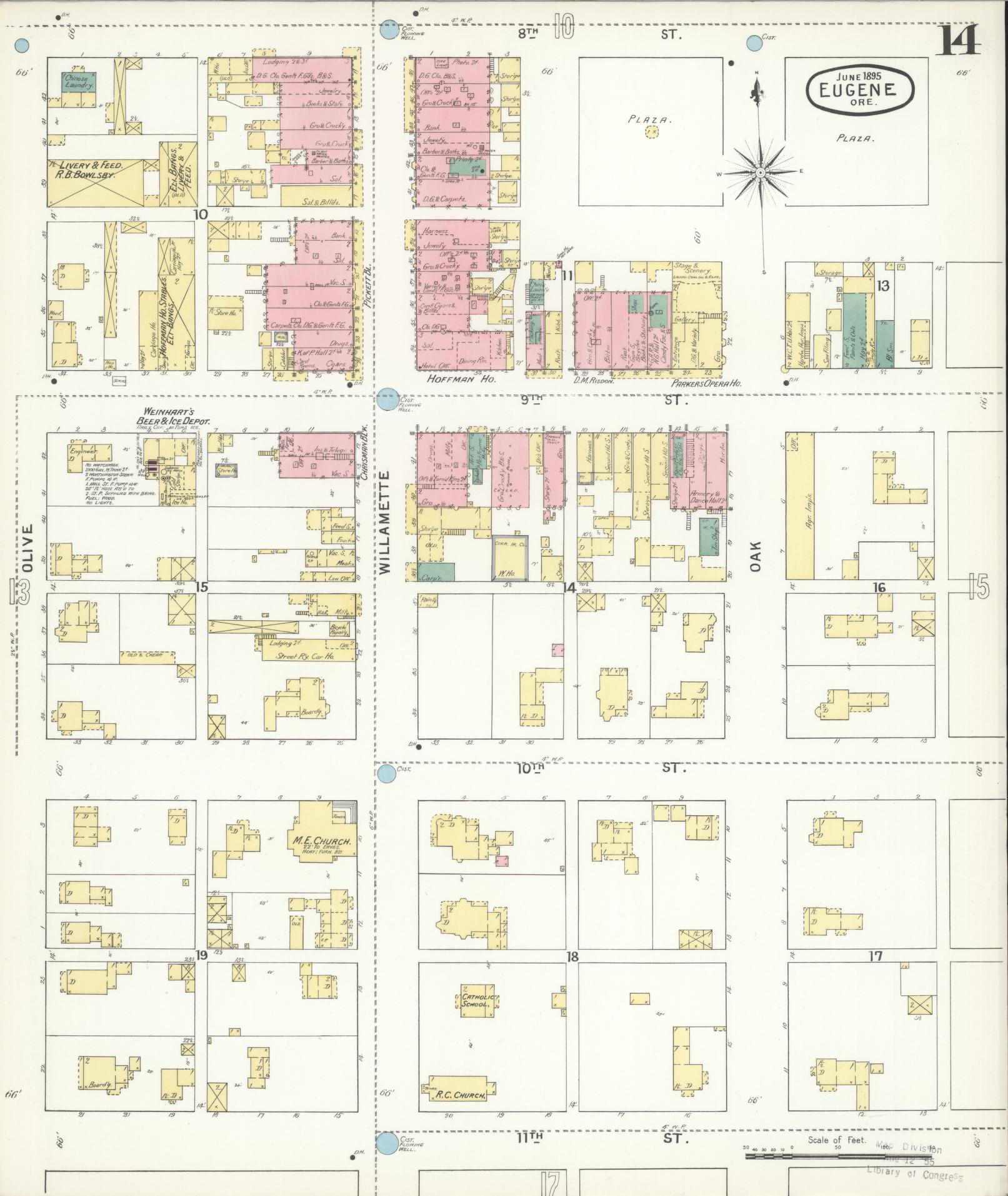 Sanborn Fire Insurance Map from Eugene, Lane County, Oregon (1896), Sheet #0014 - Complete Map Set gallery image, historic Sanborn map, vintage wall art, Oregon Oregon