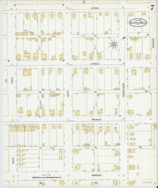Sanborn Fire Insurance Map from Osceola Mills, Clearfield County, Pennsylvania (1904), Sheet #0007 - Historic Sanborn Fire Insurance Map Print, vintage old map wall art, antique decor, genealogy gift, Pennsylvania Pennsylvania map