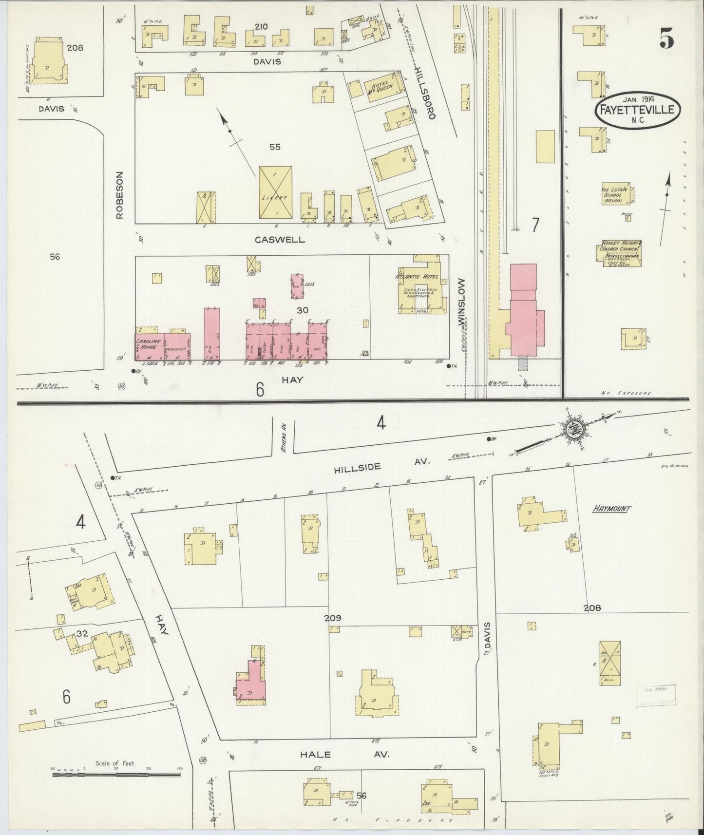 Sanborn Fire Insurance Map from Fayetteville, Cumberland County, North Carolina (1914), Sheet #0005 - Complete Map Set gallery image, historic Sanborn map, vintage wall art, North Carolina North Carolina