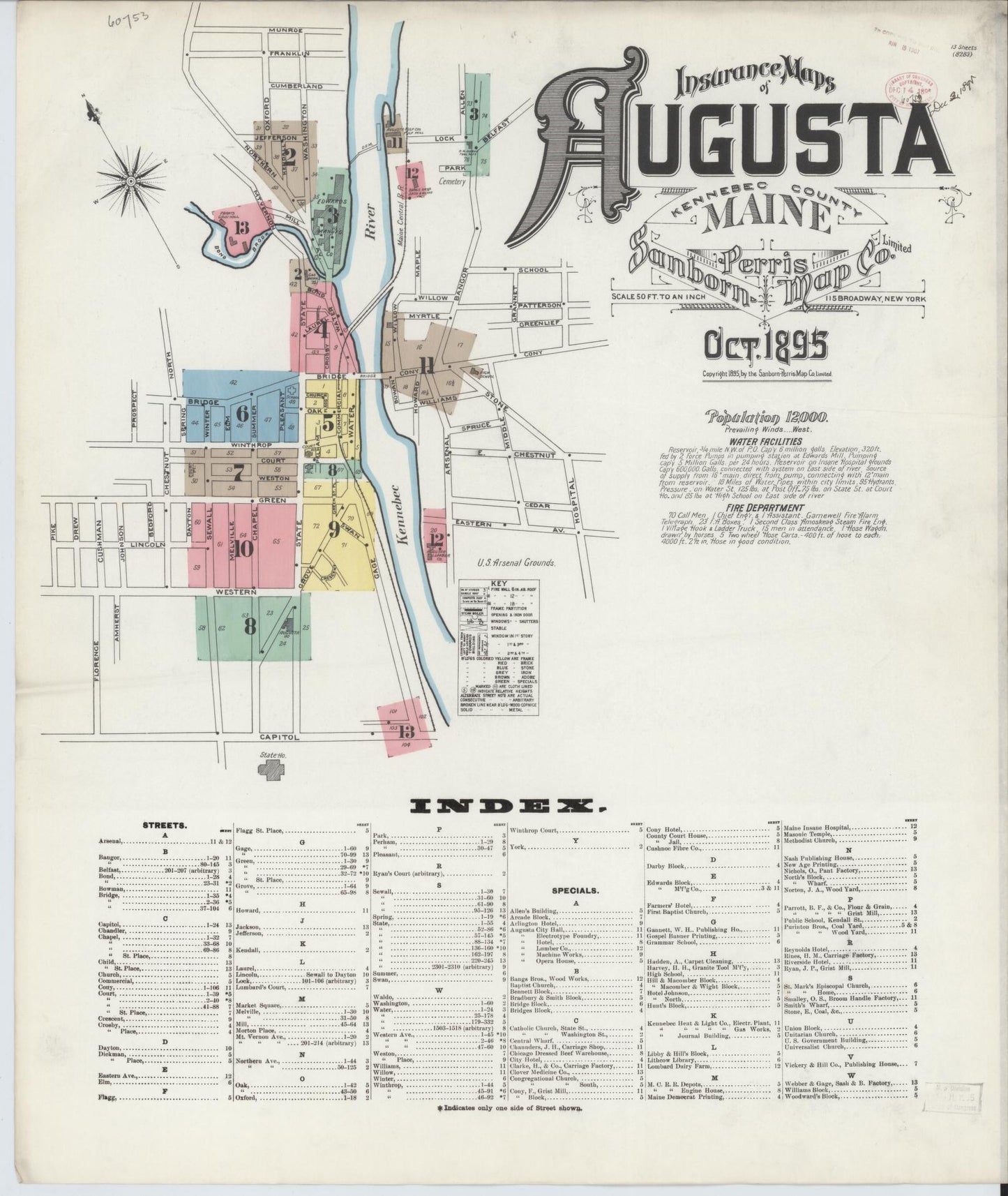 Sanborn Fire Insurance Map from Augusta, Kennebec County, Maine. (1895) – Historic Sanborn Fire Insurance Map Print