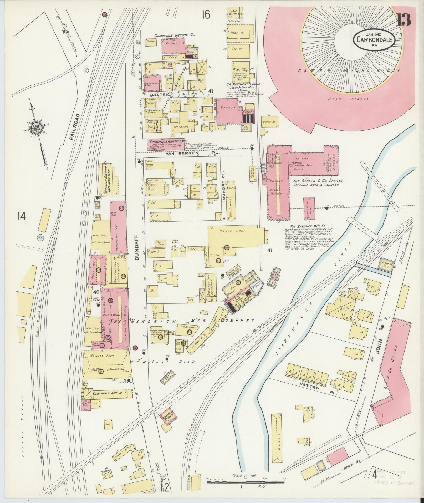 Sanborn Fire Insurance Map from Carbondale, Lackawanna County, Pennsylvania (1912), Sheet #0013 - Historic Sanborn Fire Insurance Map Print, vintage old map wall art, antique decor, genealogy gift, Pennsylvania Pennsylvania map