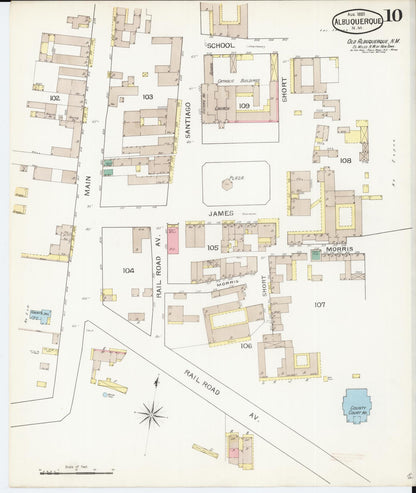 Sanborn Fire Insurance Map from Albuquerque, Bernalillo County, New Mexico (1893), Sheet #0010 - Complete Map Set gallery image, historic Sanborn map, vintage wall art, New Mexico New Mexico