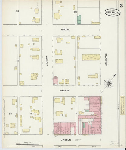 Sanborn Fire Insurance Map from Tullahoma, Coffee County, Tennessee (1891), Sheet #0003 - Complete Map Set gallery image, historic Sanborn map, vintage wall art, Tennessee Tennessee