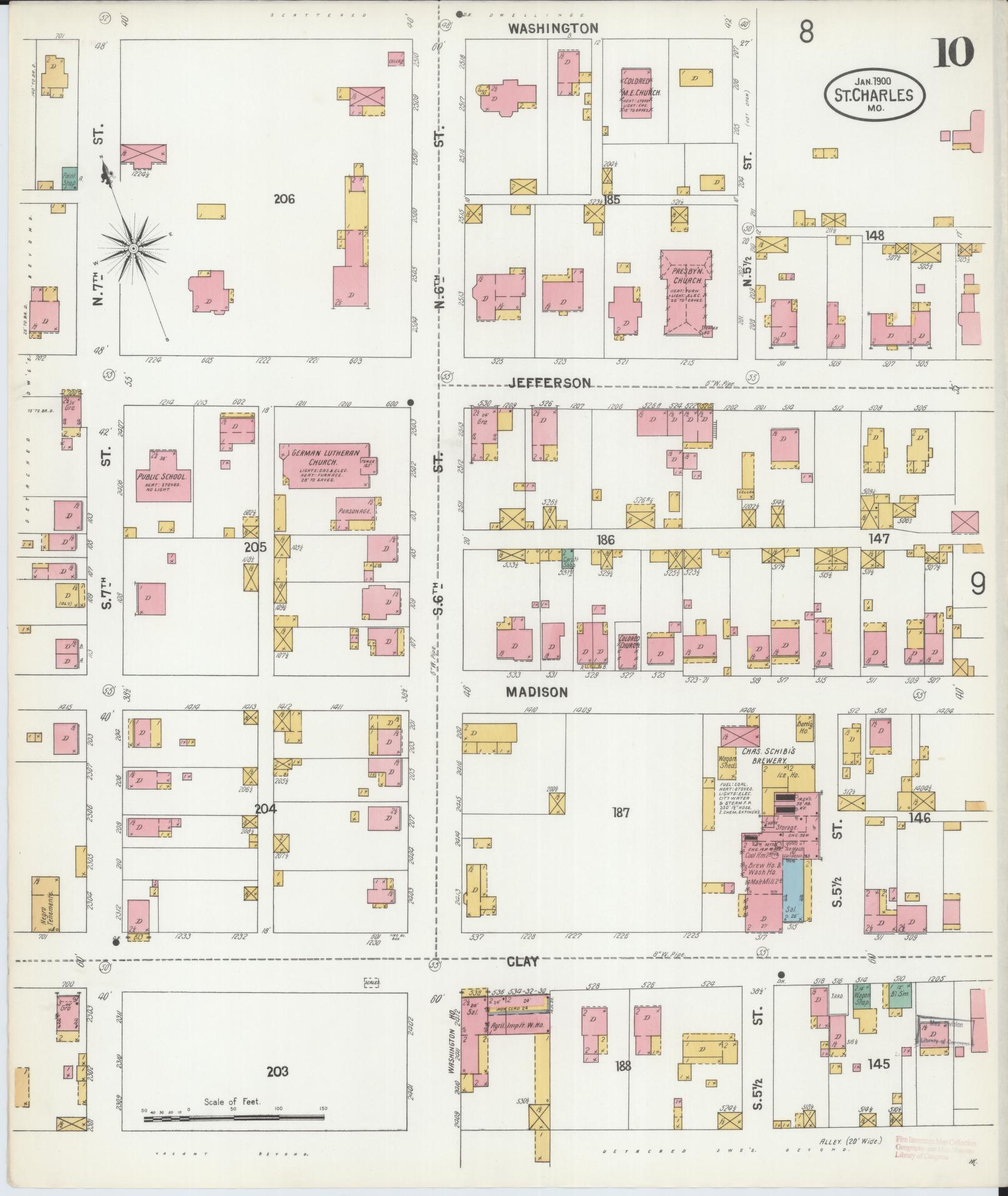 Sanborn Fire Insurance Map from Saint Charles, Saint Charles County, Missouri (1900), Sheet #0010 - Complete Map Set gallery image, historic Sanborn map, vintage wall art, Missouri Missouri