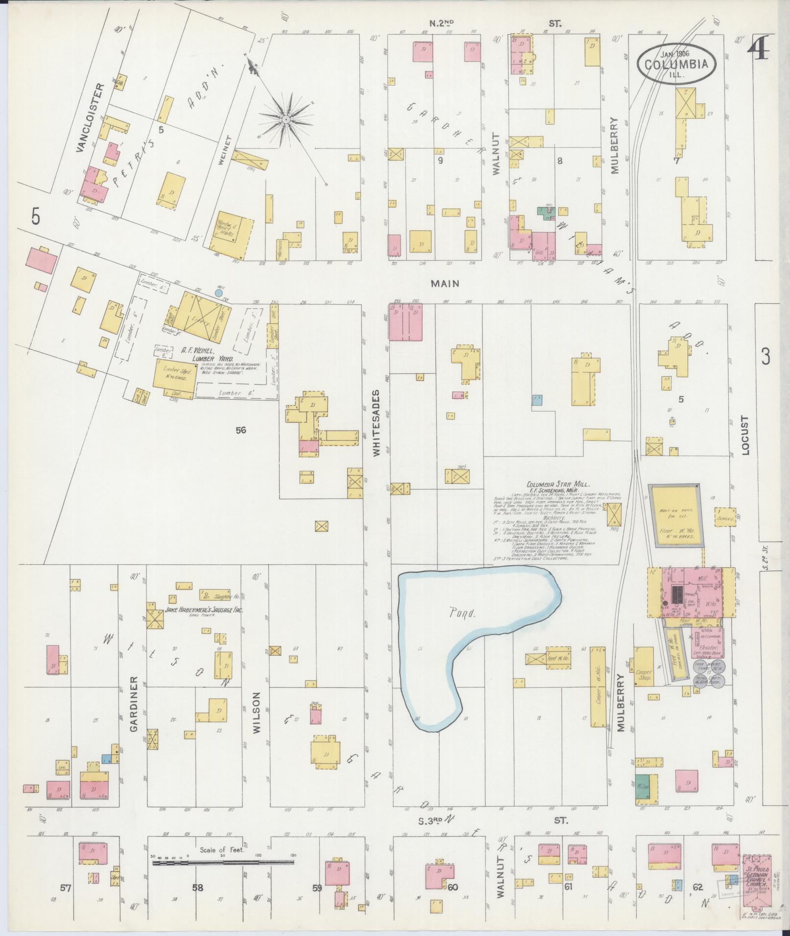 Sanborn Fire Insurance Map from Columbia, Monroe County, Illinois (1906), Sheet #0004 - Complete Map Set gallery image, historic Sanborn map, vintage wall art, Illinois Illinois